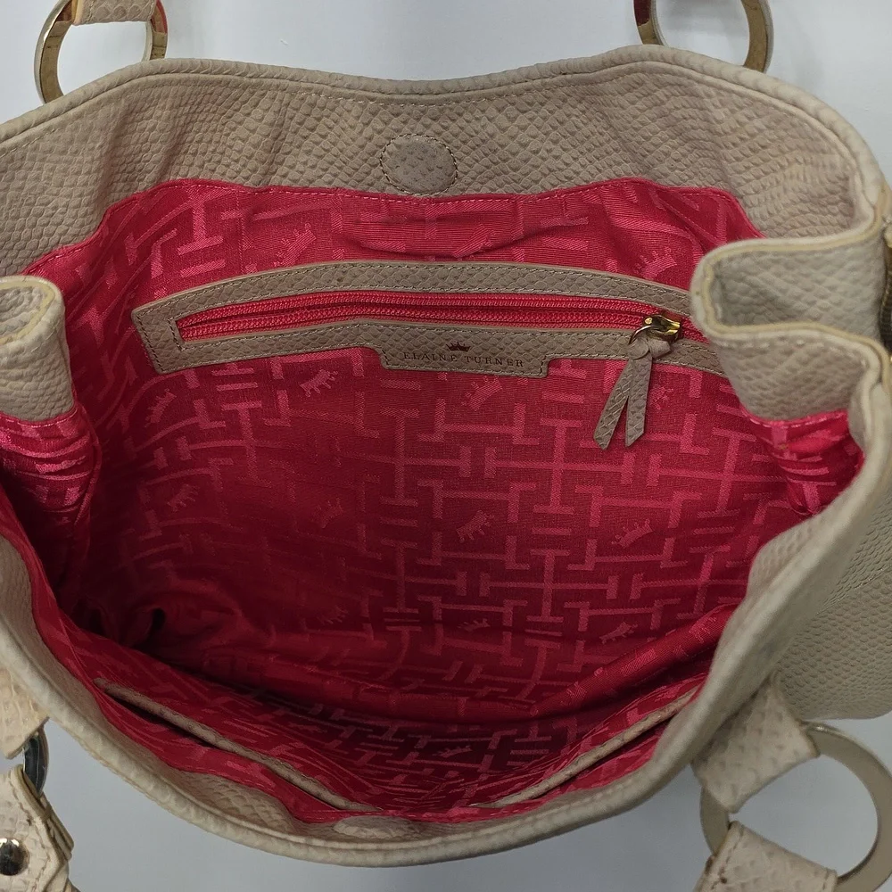 ELAINE TURNER SNAKE SKIN LEATHER PURSE HANDBAG PURSE‎ BEIGE